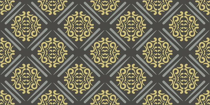 Old fashioned background pattern with vintage ornament on black. Background image for your design. Seamless pattern, wallpaper texture. Vector illustration