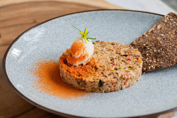 Plant based vegan cuisine. close up photo