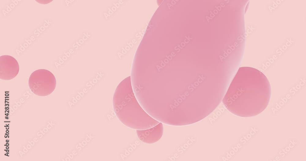 Fototapete Abstract pink liquid blobs, soap bubbles background. 3D seamless loop animation.