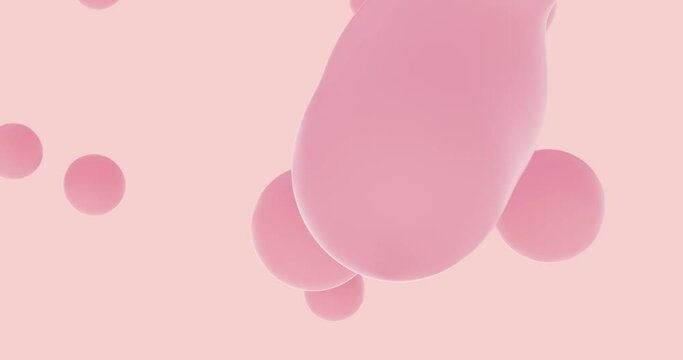 Abstract pink liquid blobs, soap bubbles background. 3D seamless loop animation.