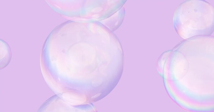 Abstract holographic floating liquid blobs, soap bubbles background. 3D seamless loop animation.