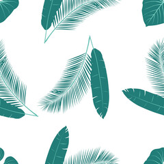 Seamless natural tropical pattern of palm leaves. Vector