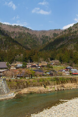 Yura River flowing through Kitamura, a village of Miyama Kayabuki, Nantan City, Kyoto Prefecture, Japan