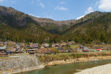 Yura River flowing through Kitamura, a village of Miyama Kayabuki, Nantan City, Kyoto Prefecture, Japan