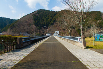 The road above the weir of the Hiyoshi Dam in Nantan City, Kyoto Prefecture, Japan