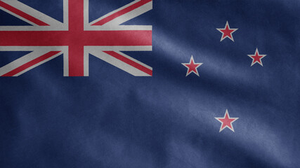 New Zealander flag waving in the wind. New Zealand banner blowing soft silk.