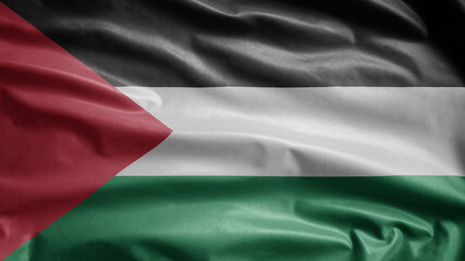 Palestinian flag waving in the wind. Palestine banner blowing soft silk.