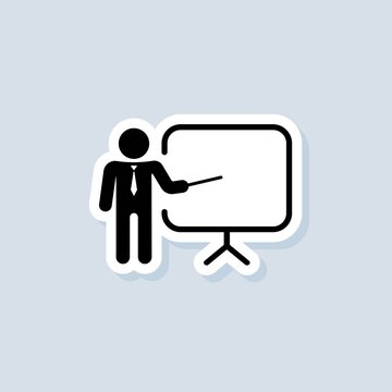 Training, presentation sticker. Business Presentation Icons. Contains the Presenter. Teacher icon. Practice. Seminar sign. Vector on isolated background. EPS 10