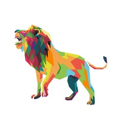the lion the king of the jungle roared. wpap art. black background. eps file