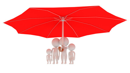 protection family umbrella red dad mammy children - 3d rendering