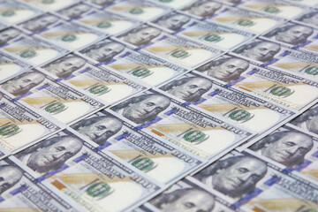 A lot of Money background. Dollars currency notes. Inflation rate. Economic crisis. Сurrency devaluation. Successful business. Close up, soft focus.