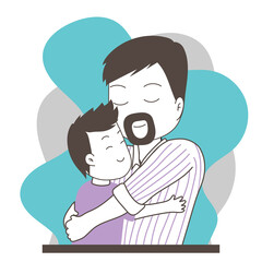 Fototapeta premium Father's day cute cartoon characters banner, background, pastel colored, full of daddy's love to his child