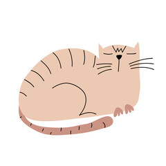 Hand drawn sitting Cute Cat. Vector Scandinavian Design. illustration isolated on a white background. Design element of t-shirt, home textiles, wrapping paper, children textiles