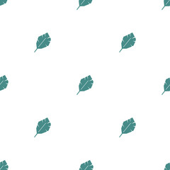 Hand drawn doodles tropical seamless pattern with green leaves. Scandinavian Leaf repeated background. Vector bright print for fabric, wallpaper, wall art home decor. design elements