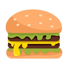Vector illustration of hamburger containing meat, cheese and vegetables, business and restaurant theme, perfect for advertising of food products