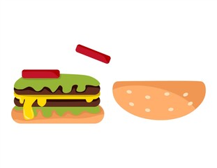 Vector illustration of a hamburger given tomatoes, themed businesses and restaurants, suitable for advertising food products.