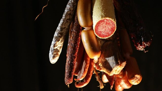 Smoke meat. Meat. Food. Dark background. 