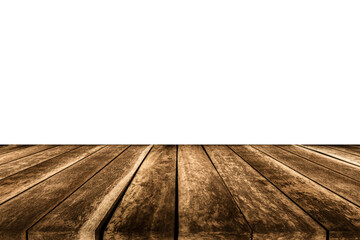 Brown wooden floor perspective angle with a blank white background.