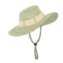 アウトドア　帽子　ハット　防災　イラスト　手描き　水彩
