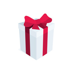 Gift box. Cartoon style drawing gift box symbol. White gift box with red ribbon. Part of set.
