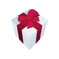 Gift box. Cartoon style drawing gift box symbol. White gift box with red ribbon. Part of set.