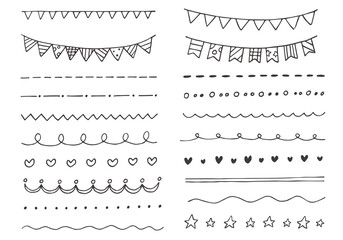 Obraz premium 手描きのガーランドと飾り罫のセット（白背景）