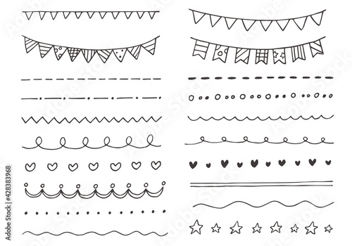 手描きのガーランドと飾り罫のセット 白背景 Wall Mural ちーぼう
