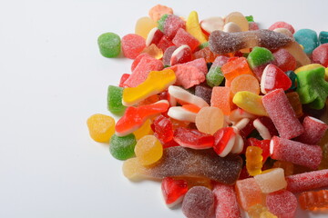 A lot of colorful assorted gummy candies.  Juicy colorful jelly sweets