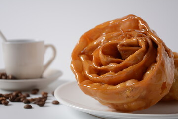 Fresh baked chebakia for ramadan. Chebakia moroccan pastries. Made of strips of dough rolled to resemble a rose, deep-fried until golden, then coated with a syrup made of honey and rosewater.