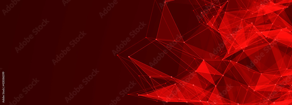 Aufkleber Connection of dots and lines structure on dark background. Red abstract polygonal space. 3d Widescreen