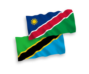 Flags of Republic of Namibia and Tanzania on a white background