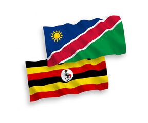 Flags of Republic of Namibia and Uganda on a white background