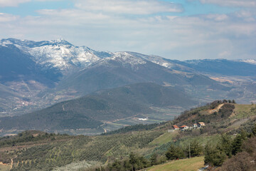 Fototapeta premium view of the snow capped mountains and countryside surrounding Iznik (Nicea) Turkey