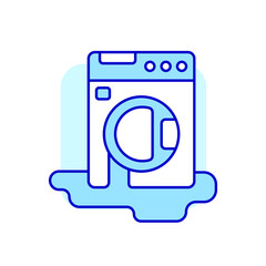 Water leak from washing RGB color icon. Plumbing. Blue background. Thin line customizable illustration. Contour symbol. Vector isolated outline drawing.