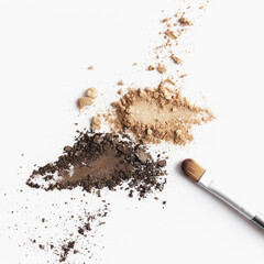 Scattered light and dark brown face shadow and eye shadow or make-up brush