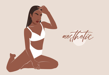 Female shape, abstract woman body in swimsuit illustration . Contemporary art. Women in bikini, trendy graphic poster.