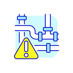 Broken water pipes RGB color icon. Plumbing. Blue background. Thin line customizable illustration. Contour symbol. Vector isolated outline drawing.