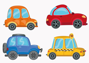 Naklejka premium A Set Of Cartoon Cars. Vector Illustration. 