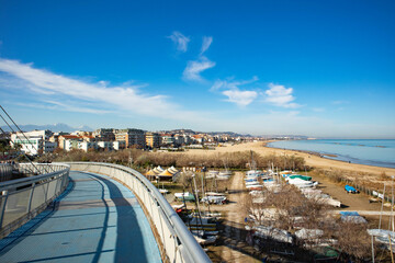 View of the bidge Ponte del Mare in city of Pescara, Abruzzo, Italy