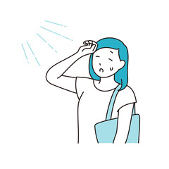 強い日差しと暑がる女性