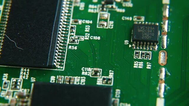 Close up view on computer chip, mainboard, HDD