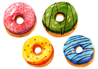 Hand painted watercolor donuts