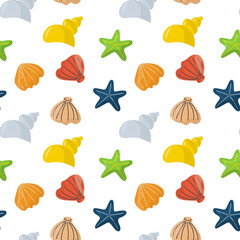 Colorful summer seamless pattern with tropical fruits and ice cream. Vector illustration