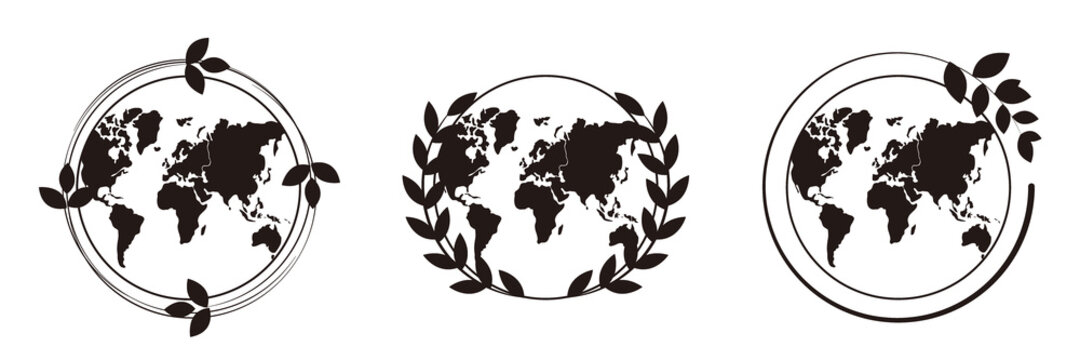 Earth day and ecology concept icons. Earth icon with natural elements. Eco ideas, green action, sustainable, Ecology illustration. Vector illustration. エコロジーアイコンセット、エコイラスト