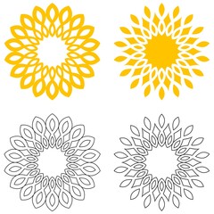 Fototapeta premium Sonne oder Sonnenschein Symbol Vektor. Gelb und Kontur. Rose oder Sonnenblumen Design. Isolierter Hintergrund.