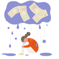 Women's vector worried about money