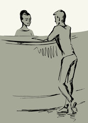 The person at the reception desk. Vector drawing