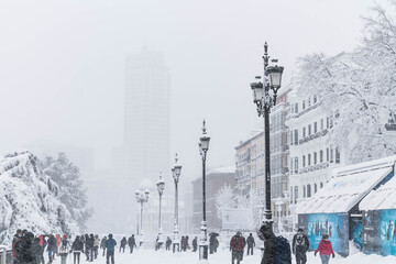 Madrid bajo la nieve plaza de España torre de Madrid, gran nevada filomena