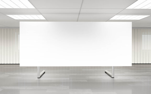 empty blank flip chart white board in big office 3d render illustration