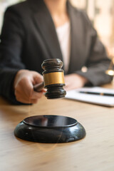Attorneys or judges use the president's gavel to judge justice matters at law firms, legal concepts...